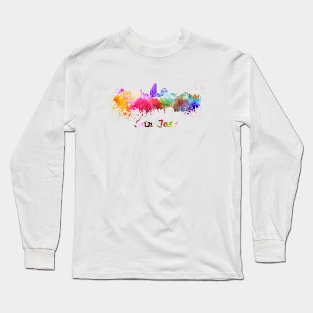 San jose skyline in watercolor Long Sleeve T-Shirt by PaulrommerArt